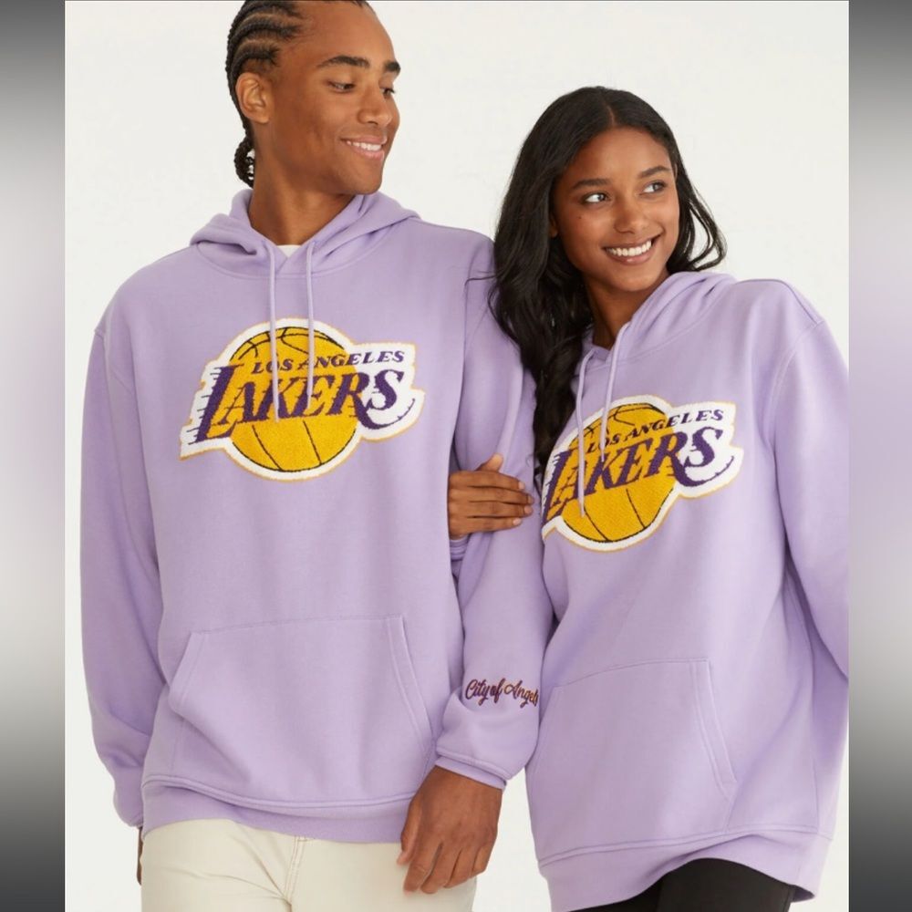 Men's Los Angeles Lakers Sweater Chenille Cotton Hoodie Embroidered Logo XL